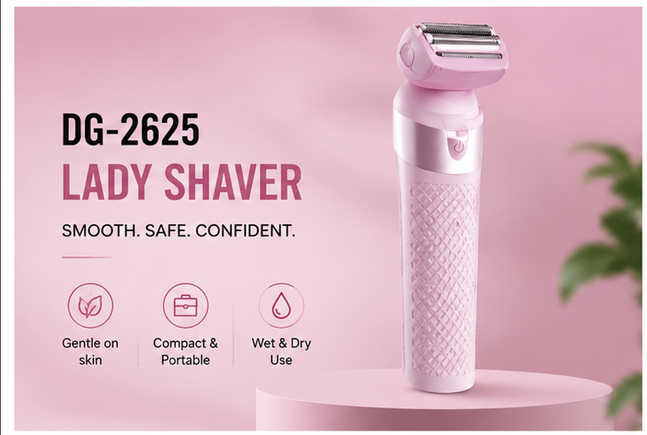 Waterproof Electric Shaver for Women - Pink Rechargeable Foil Shaver with Type-C Fast Charging (Model DG-2625)