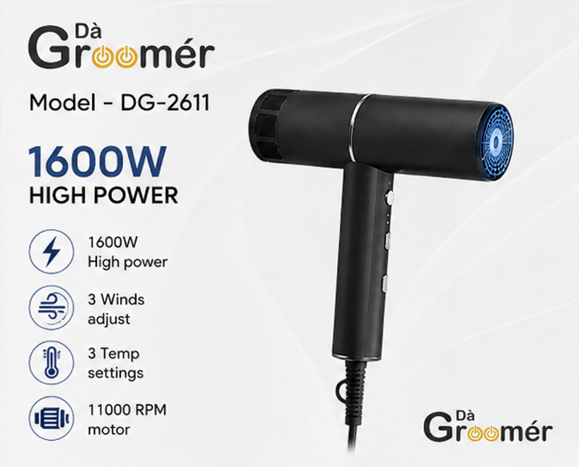 DG-2611 High-Speed Ionic Hair Dryer - 1600W Professional Blow Dryer with 11000 RPM Motor & 3 Heat/Speed Settings